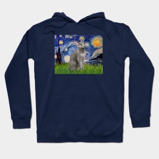 Starry Night with a Russian Blue Cat Hoodie